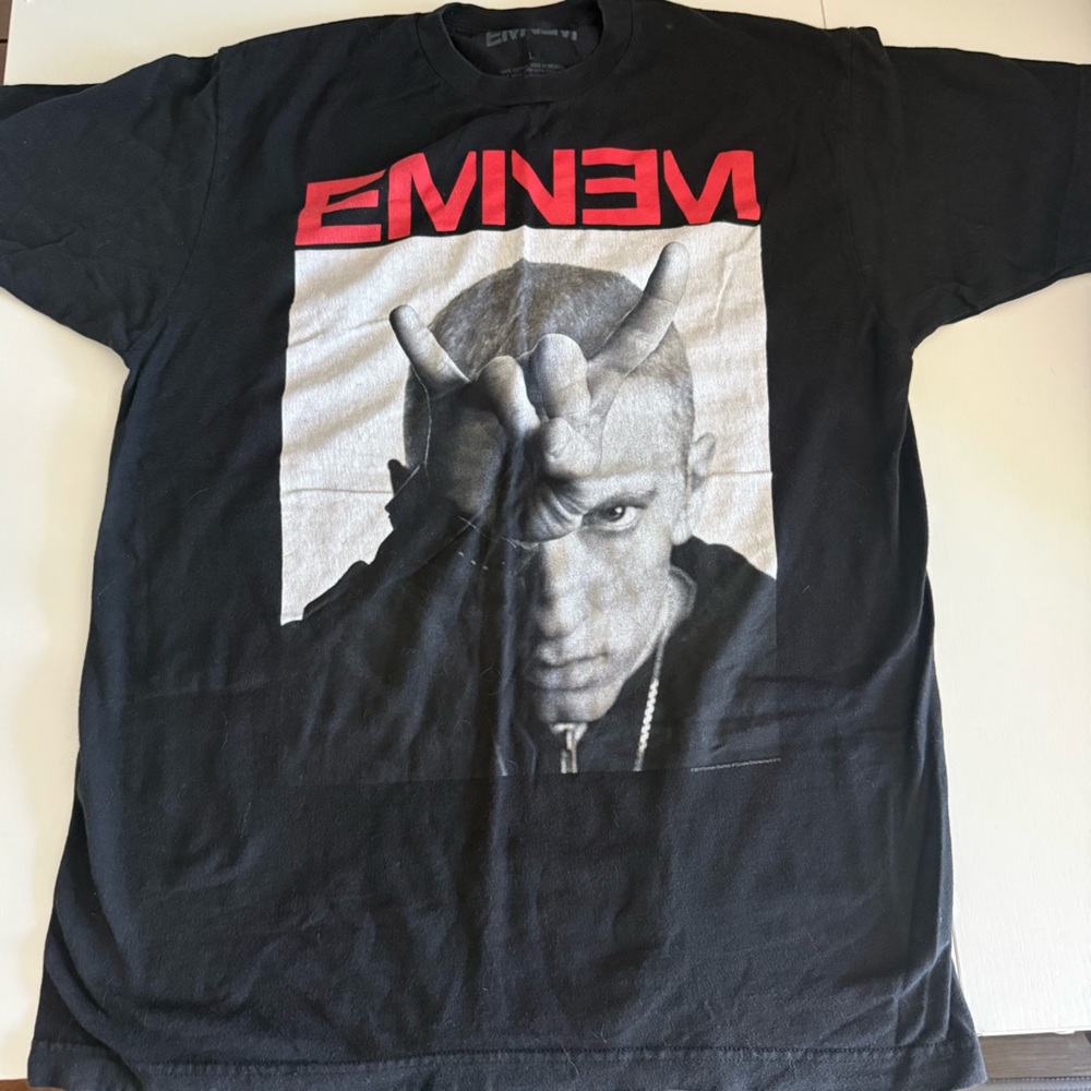 Black Short-Sleeve Graphic Eminem Tee Shirt.